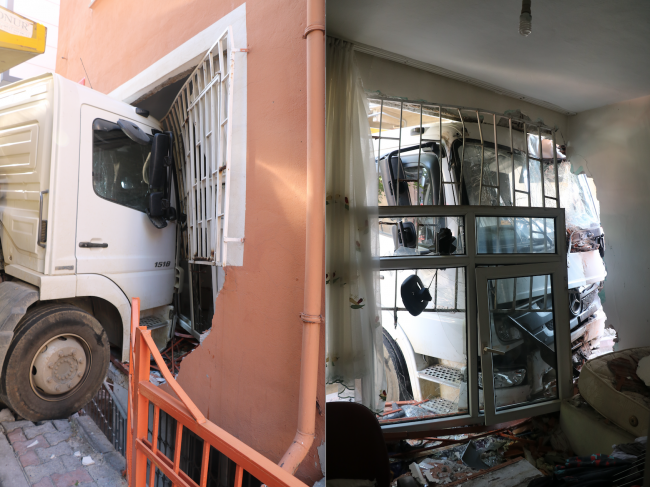 Hafriyat kamyonu eve girdi